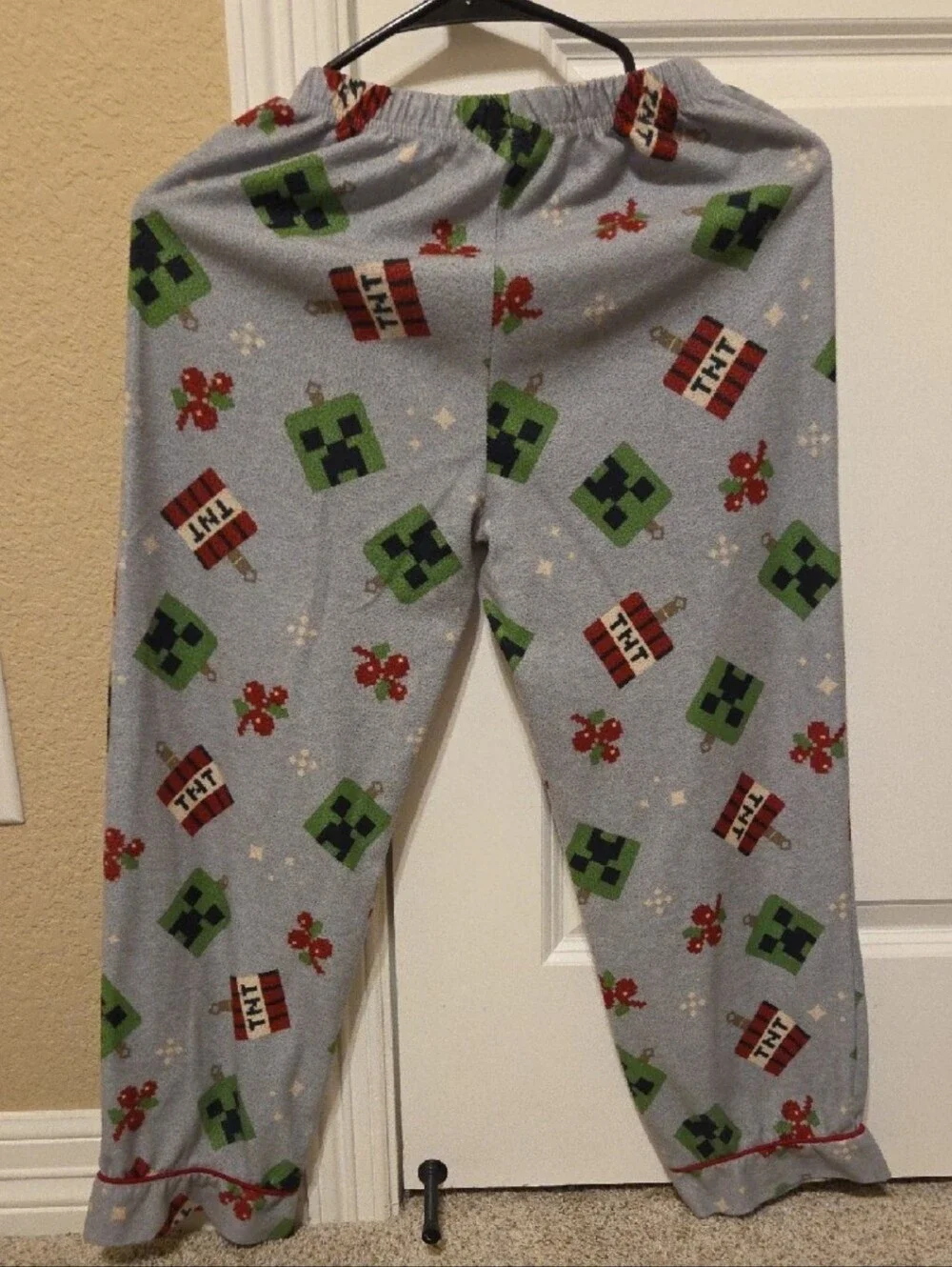 Minecraft Light Grey Kids Holiday Pajamas with Creeper Print